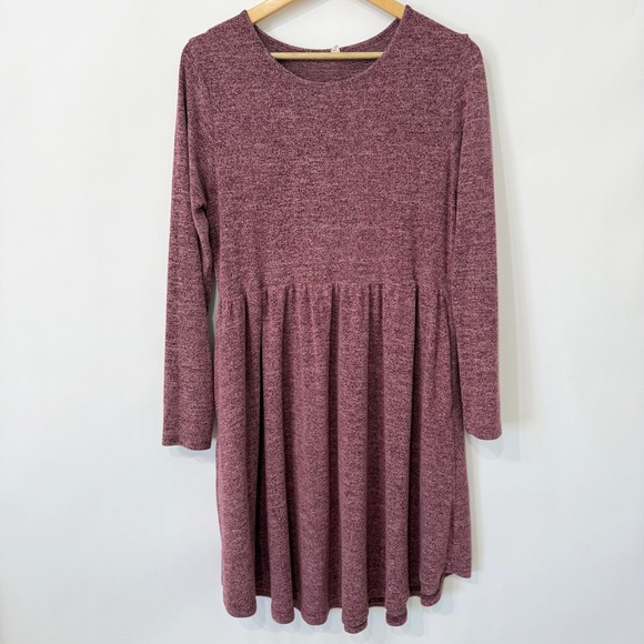 None Dresses & Skirts - Womens Long Sleeve Knit Dress XL Heathered Dusty Rose Pockets Soft Transitional